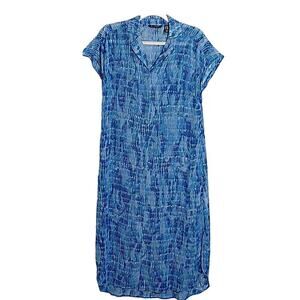 H by Halston Blue Print Button Front Shirtdress XXS